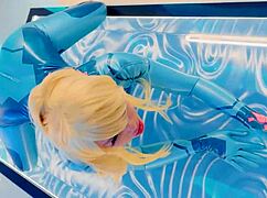 The sex of the beauty in a latex suit