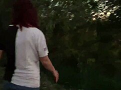 Lusty chick enjoying sex on the hill, with a naughty girl