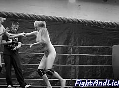 petite euro babe wrestles busty lesbian in close-up fight