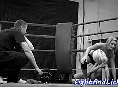 petite euro babe wrestles busty lesbian in close-up fight