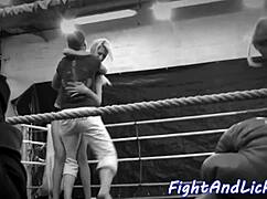 petite euro babe wrestles busty lesbian in close-up fight