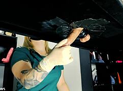 naughty nurse uses milking table and toys on patient