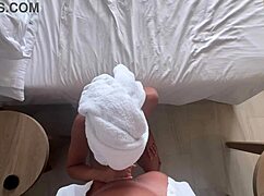 Hey, check out this fit teen with a bubble butt getting with her personal trainer after gym!