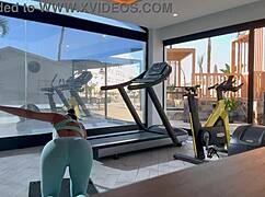 Hey, check out this fit teen with a bubble butt getting with her personal trainer after gym!