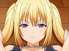 Playful teen in anime style is getting fucked by two guys in threesome action
