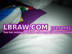 Two Thai Ladyboys Phatida and Aemy Kiss and Suck in Hot POV
