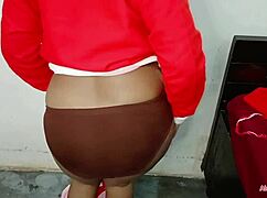 Mature pregnant woman strips solo for Christmas display