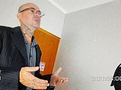 Flashing and teasing outdoors during a wild job interview