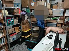 dumb blonde shoplifter caught and fucked by security in bent over doggystyle