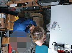 dumb blonde shoplifter caught and fucked by security in bent over doggystyle