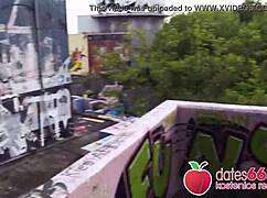 blonde milf fucked on public stairs