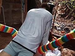 friend's outdoor solo play with sex toy