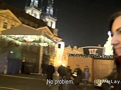 Watch this European brunette amateur get banged in public?