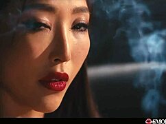 Crazy Japanese girl smokes, blows on passionate lover