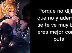 Hey, Bowsette guides you through jerk off instructions with cum eating in Spanish, making it a liquid lunch of blowjob fantasies