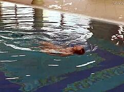 Lina Mercury Strips Red Lingerie Underwater