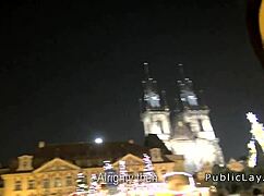 Watch this European brunette amateur get banged in public?