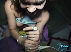 Curly-haired beauty gives stunning handjobs with dirty talk for a messy facial.