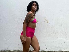 My ebony wife flashing her ass outdoors, guiding me to cum inside.