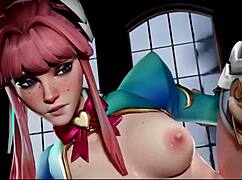 cum-faced benedikta sucks cock while juno gets her cute hairless pussy fucked by freja 😍