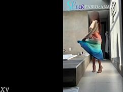 Milf in sensual cosplay dress outdoors