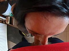 Deep-throat cum play with camel-toe leather and fur fetish