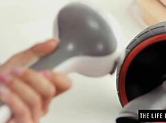 Sweaty Workout Babe Masturbates with Vibrating Dumbbell to Orgasm