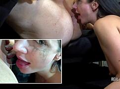 The lady gang engages in rimming activities.