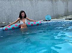 Petite 18+ College Girl with Tight Pussy Blows Big Cock at Pool Party. Ends in Outdoor Cumshot Blast!