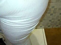 la mama de mi mejor amigo me encuentra masturbandome con su tanga y me lo chupa hasta venirme en su boca parte 2. huge striptease with ripped lingerie and big natural tits.