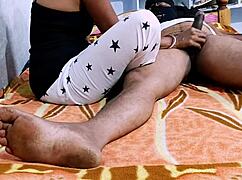 Watch this indian hot wife give handjob, blowjob, and footjob to her husband.