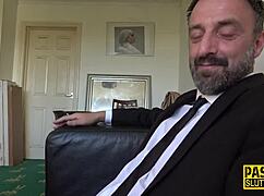 Dominated Sub Throats Male Dom with Small Tits