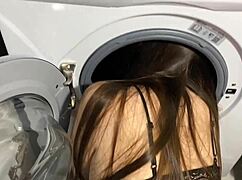 stepsister's stuck in the washing machine, getting creampied