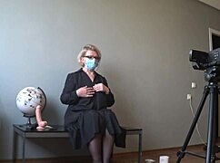 Recording videos of a mature teacher's anatomy lesson with penetration