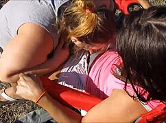 Cheating wife sucks friend outside before husband catches them swallowing