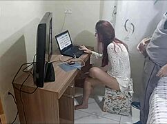 Redhead alone at home caught with creepy repairman on hidden cam