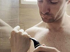 i trim my sweaty hairy armpits, chest, and arms after the gym for a photoshoot behind the scenes