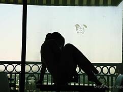 bigtittygothegg rides silhouette dildo with shaved pussy and big ass