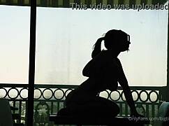 bigtittygothegg rides silhouette dildo with shaved pussy and big ass