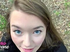 Hot teen gives pov outdoor blowjob in pantyhose 😍