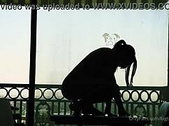 bigtittygothegg rides silhouette dildo with shaved pussy and big ass