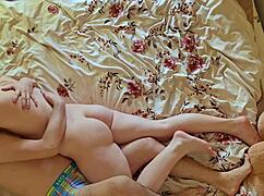 A passionate teen couple moans during rough sex with big cock at home