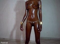 Damn, look at this perfect shiny black body with oily tits!