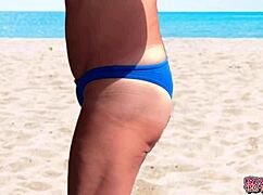 Do you like dicks sticking out of swimsuits? Masturbate and handjob on the beach.