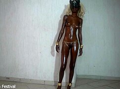 Damn, look at this perfect shiny black body with oily tits!