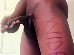 This homemade video shows a big black cock jerking off