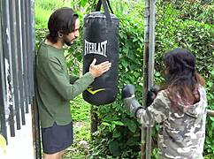 after boxing, i hit the neighbor, so i sucked his big cock to make up!