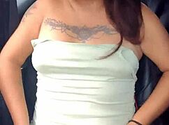 showing off my panties and tits in the car on the highway