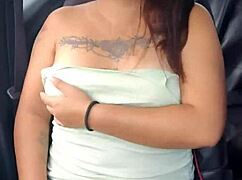 Horny Mexican Babe Flashes Her Tits And Panties In The Car On The Highway.