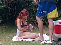 i went to sunbathe and my neighbor arrived and fucked me nicely outside